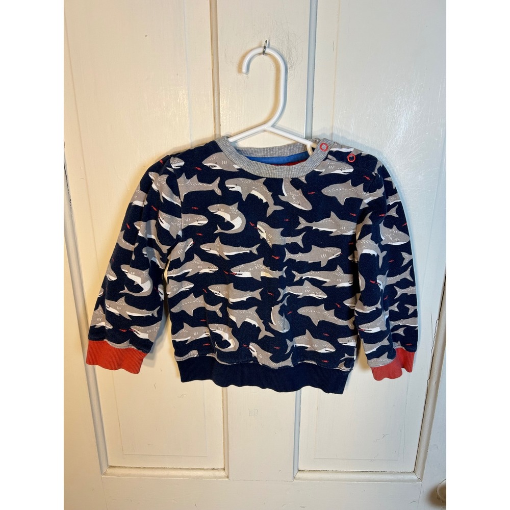 Baby Boden Boys Shark Print Sweatshirt Navy Blue Orange Snaps 2-3Y 98cm Y0165